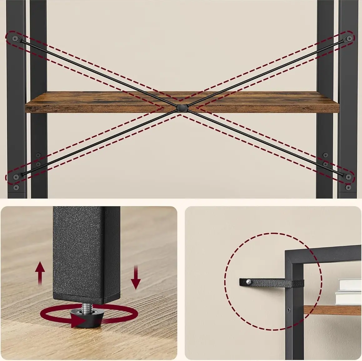 Стеллаж Vasagle LLS062B01 (Rustic Brown/Black) - 4
