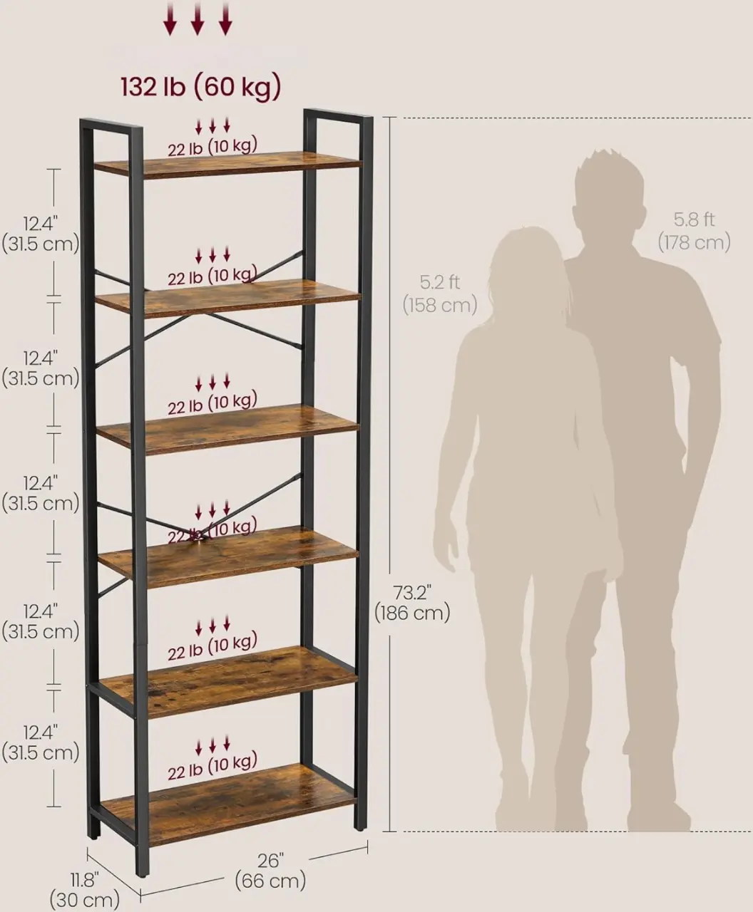Стеллаж Vasagle LLS062B01 (Rustic Brown/Black) - 5