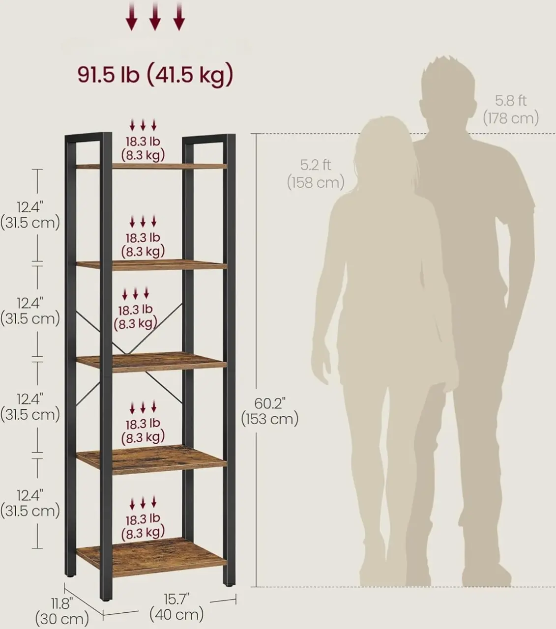 Etajera Vasagle LLS100B01 (Rustic Brown/Black) - 4