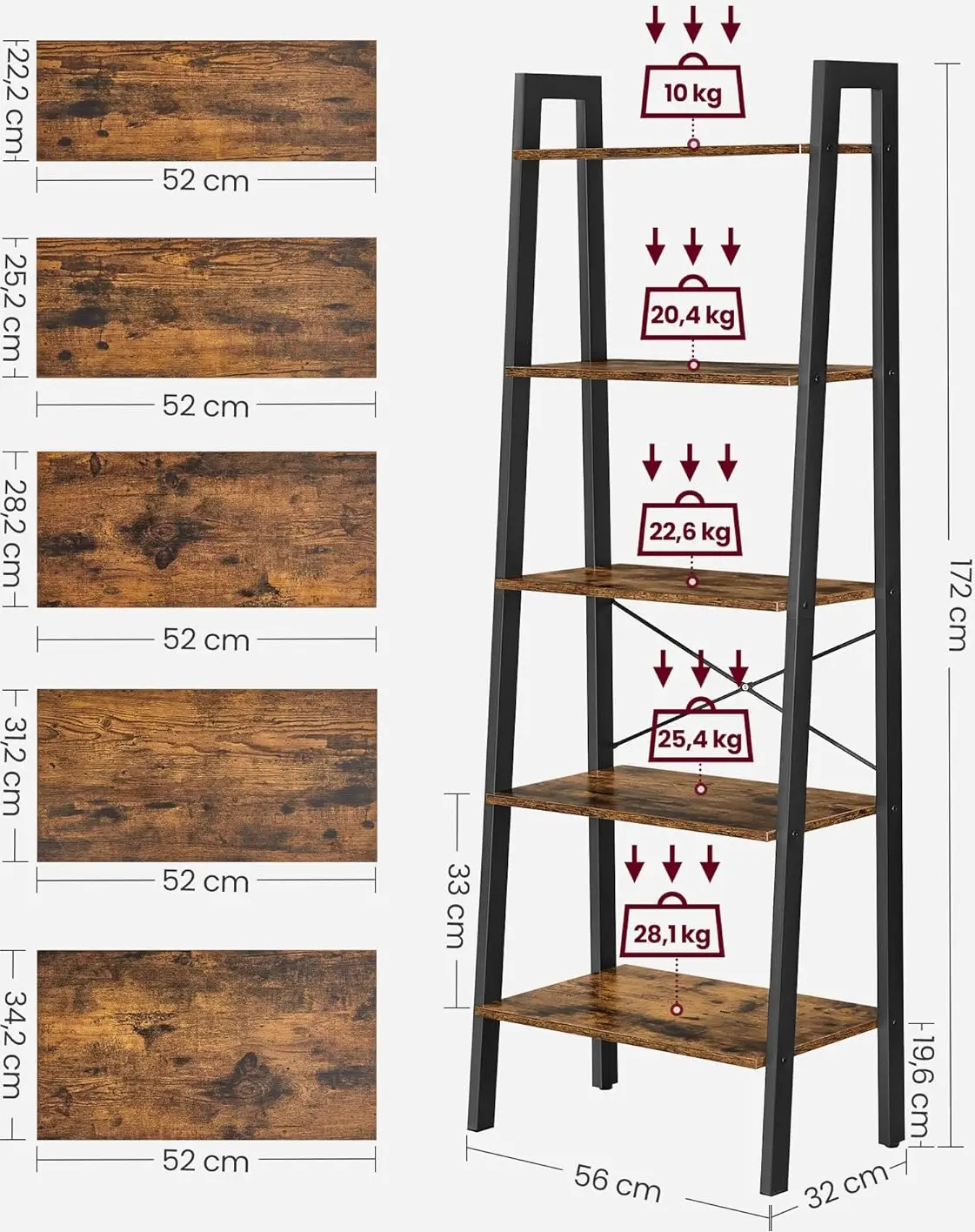 Стеллаж Vasagle LLS45X (Rustic Brown/Black) - 6