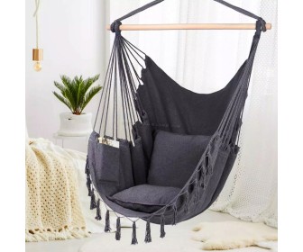 Fotoliu-hamac suspendat FunFit Boho Brazilian (Dark Grey)