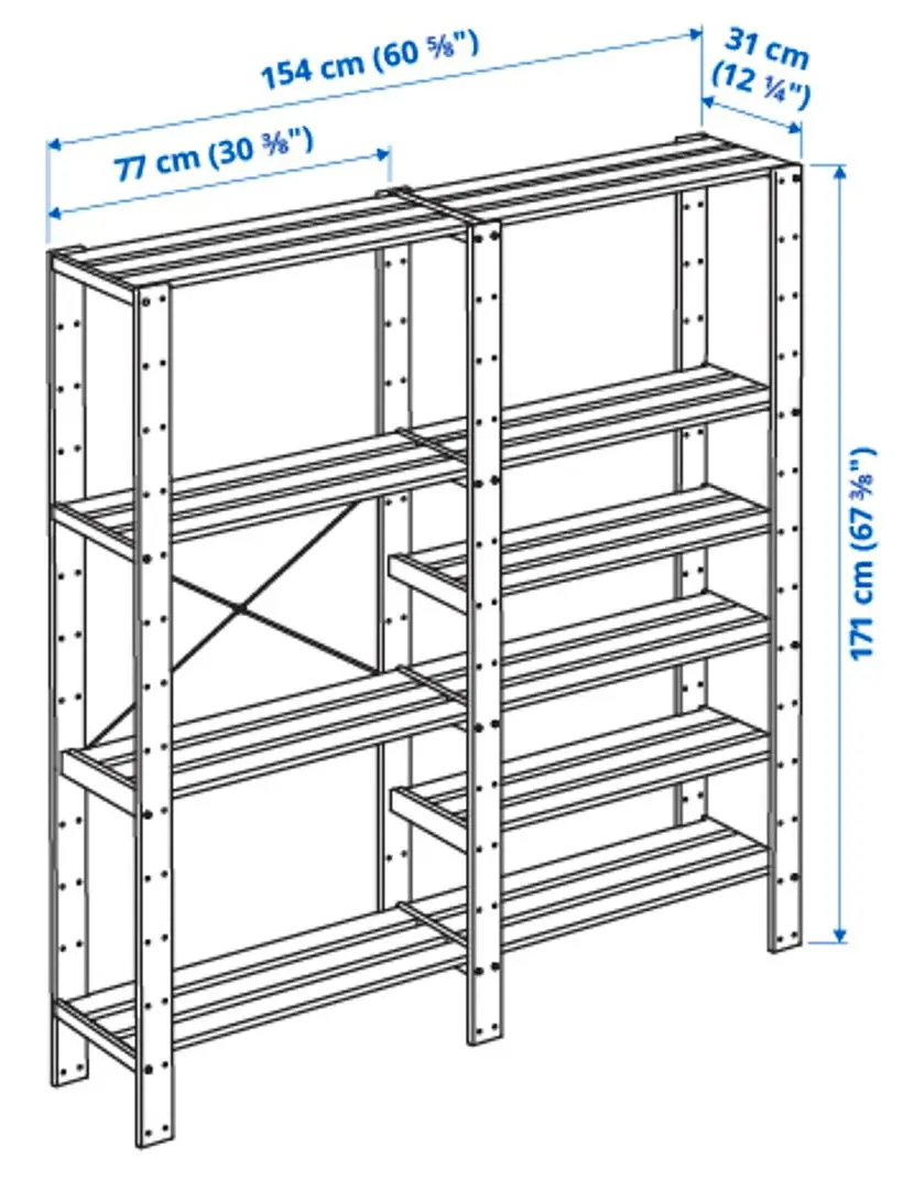 Sistem depozitare Ikea Hejne 2 sectiuni/rafturi 154x31x171 (Natur)