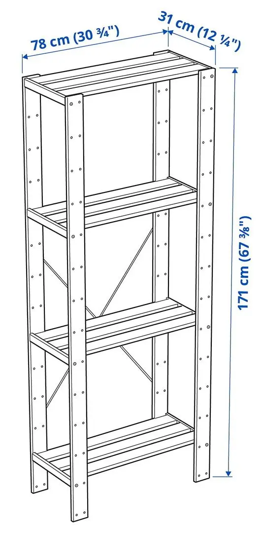 Стеллаж Ikea Hejne 78x31x171 (Натуральный) - 4