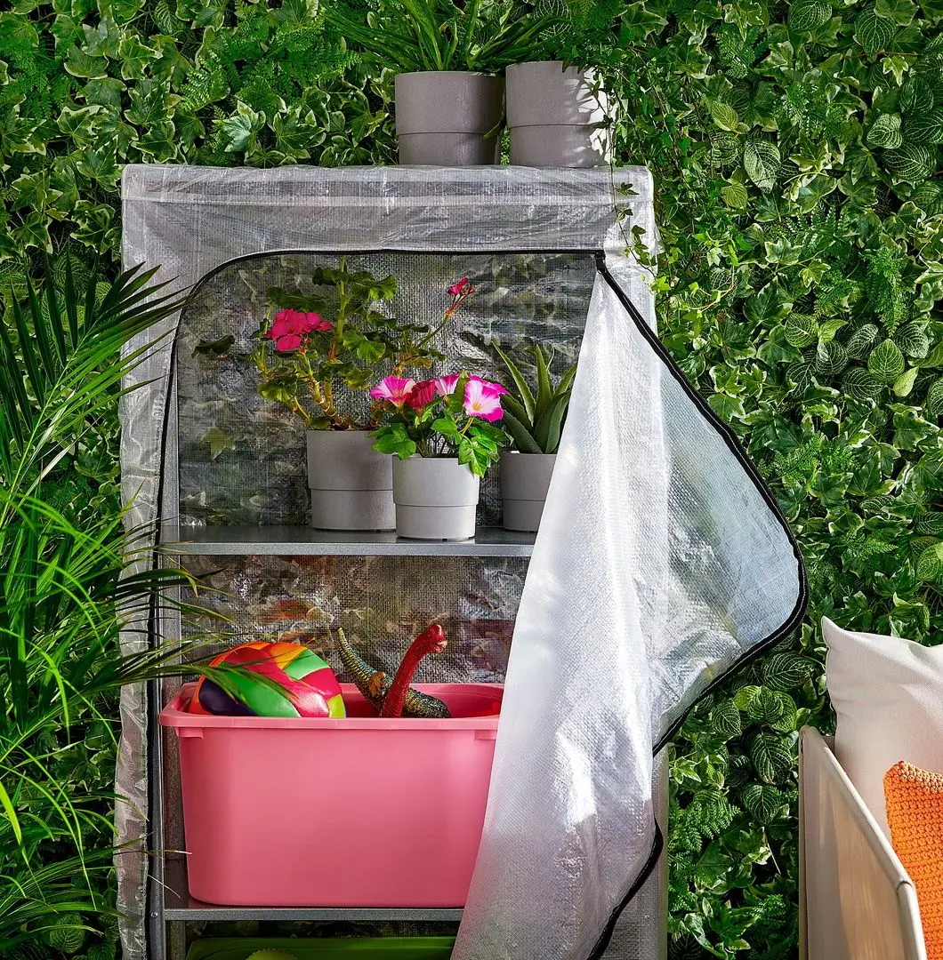 Etajera Ikea Hyllis cu husa 180x27x74-140 (Gri/Transparent)