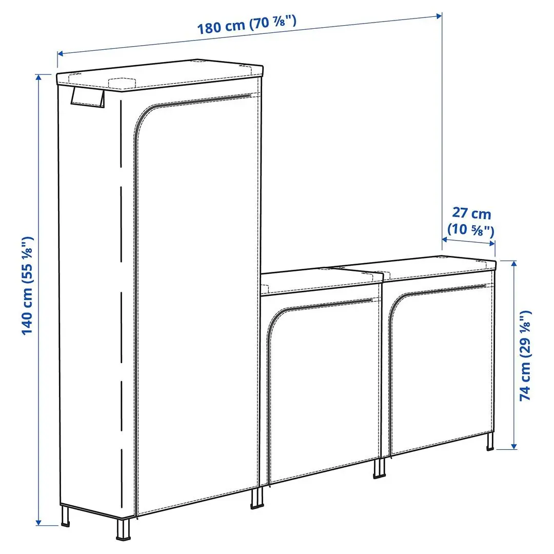 Etajera Ikea Hyllis cu husa 180x27x74-140 (Gri/Transparent)