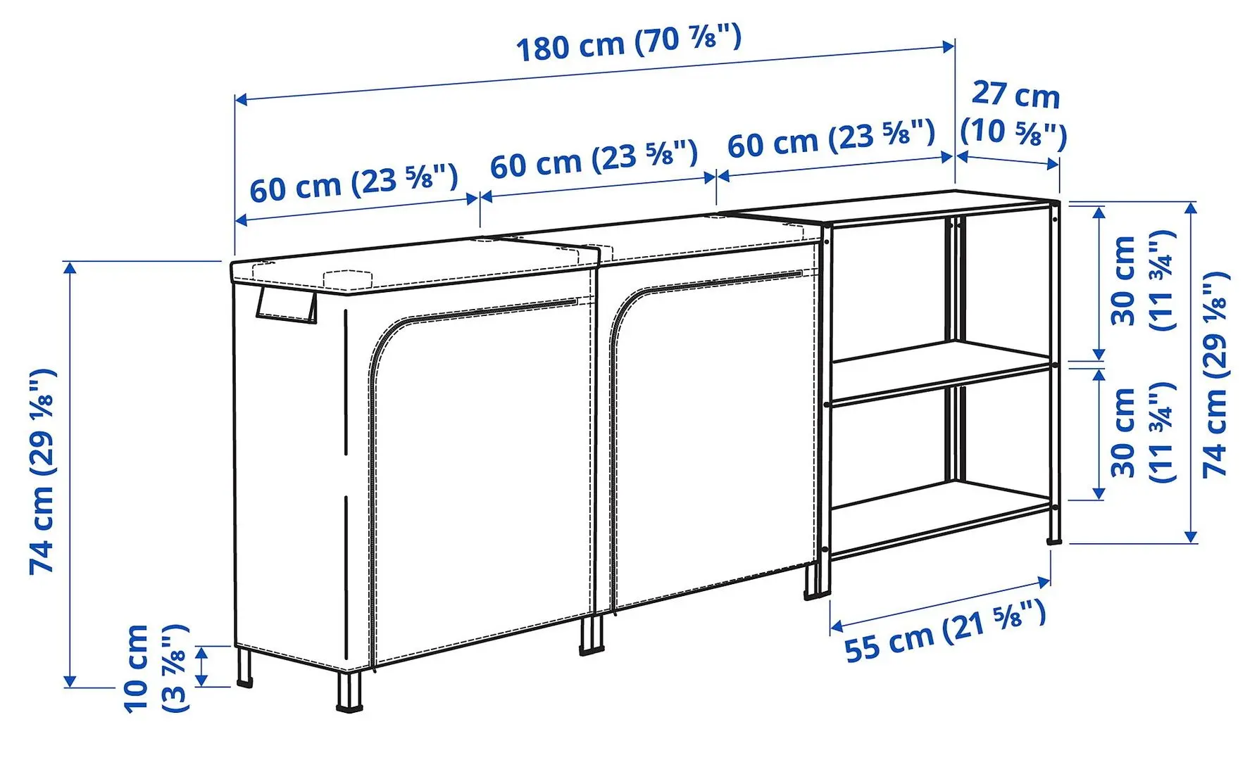 Etajera Ikea Hyllis cu husa 180x27x74 (Gri/Transparent)