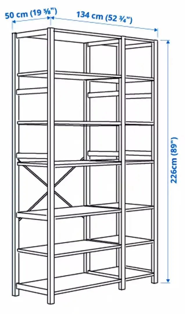 Etajera Ikea Ivar 2 sectiuni/polite 134x50x226 (Pin)