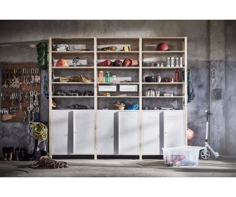 Стеллаж Ikea Ivar 3 секции/шкафчики/полки 259x30x226 (Сосна/Белый)