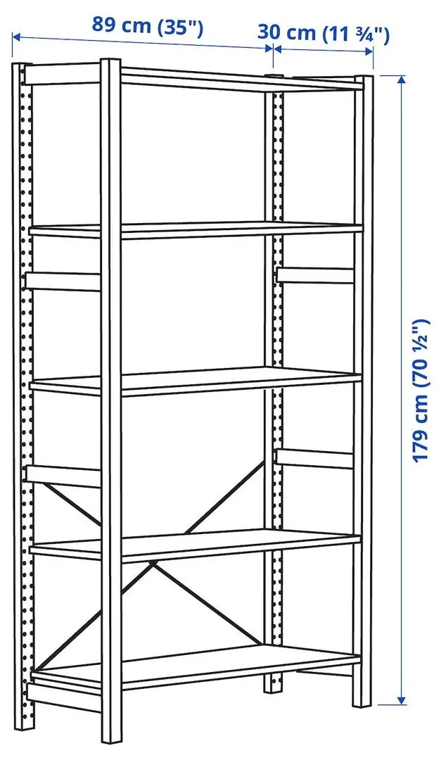 Стеллаж Ikea Ivar/Observator 5 полок 89х30х179 (Сосна/Бамбук)