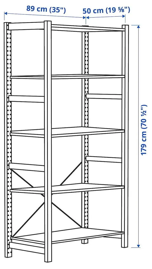 Etajera Ikea Ivar/Observator 5 rafturi 89x50x179 (Pin/Bambus)