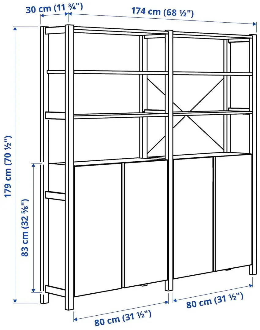 Etajera Ikea Ivar cu 4 usi/rafturi 174x30x179 (Pin)