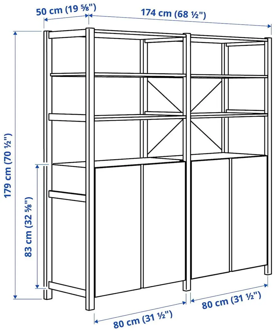 Etajera Ikea Ivar cu 4 usi/rafturi 174x50x179 (Pin)