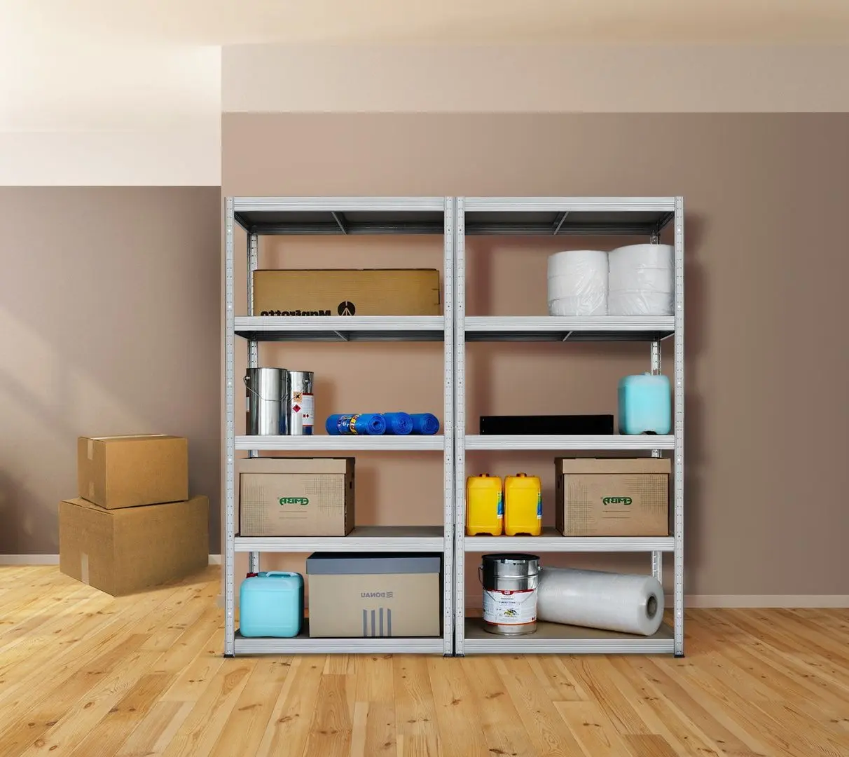 Etajera Strategic dublu 5 rafturi 180x240x50 (Silver/Brown)