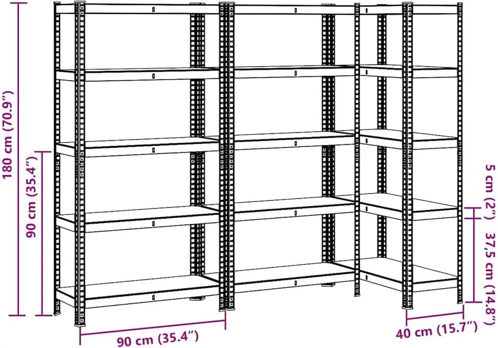 Set etajere VidaXL 3307594 90x40x180cm (Anthracite)