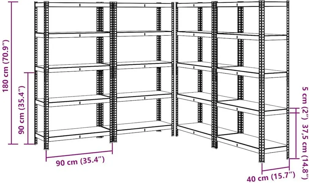 Set etajere VidaXL 3307595 90x40x180cm (Anthracite)