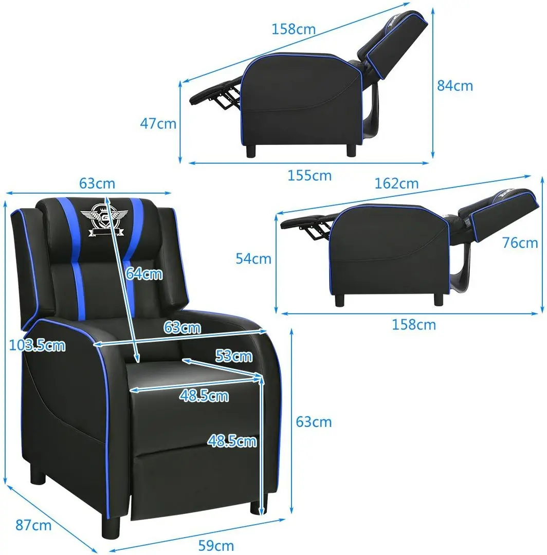 Кресло геймерское Costway HV10006BL (Blue/Black) - 6