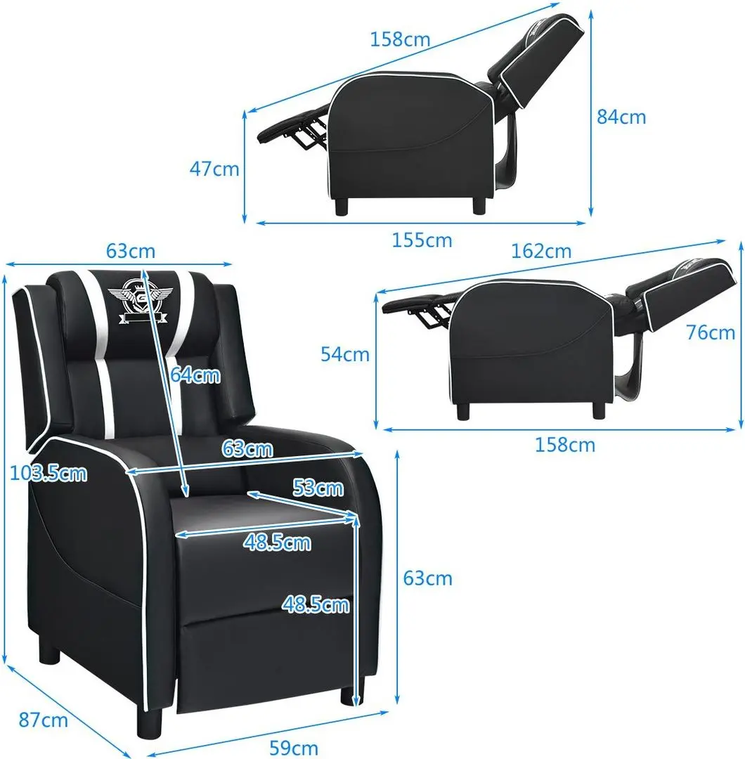 Fotoliu gaming Costway HV10006WH (White/Black) - 6