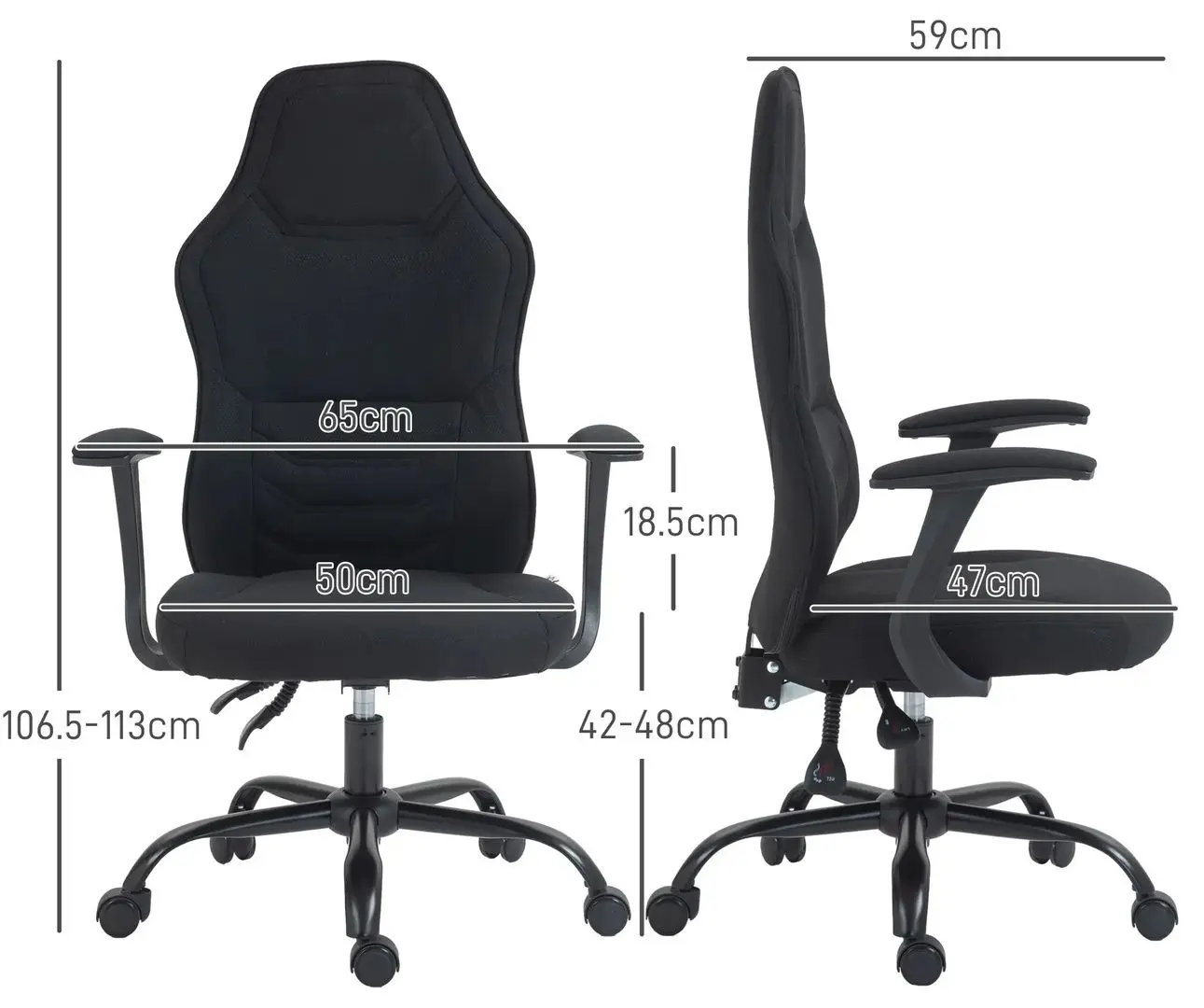 Игровое кресло Homcom 921-721V00BK 65x113x59 cm (Black) - 2