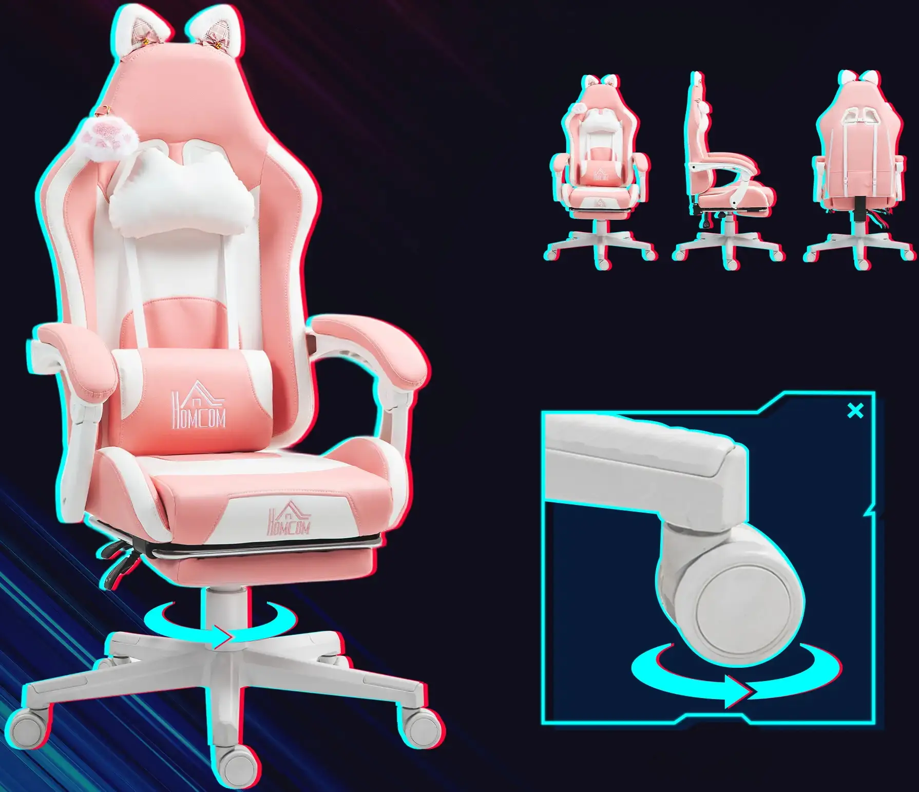 Игровое кресло Homcom 921-794V00PK (Pink/White) - 5