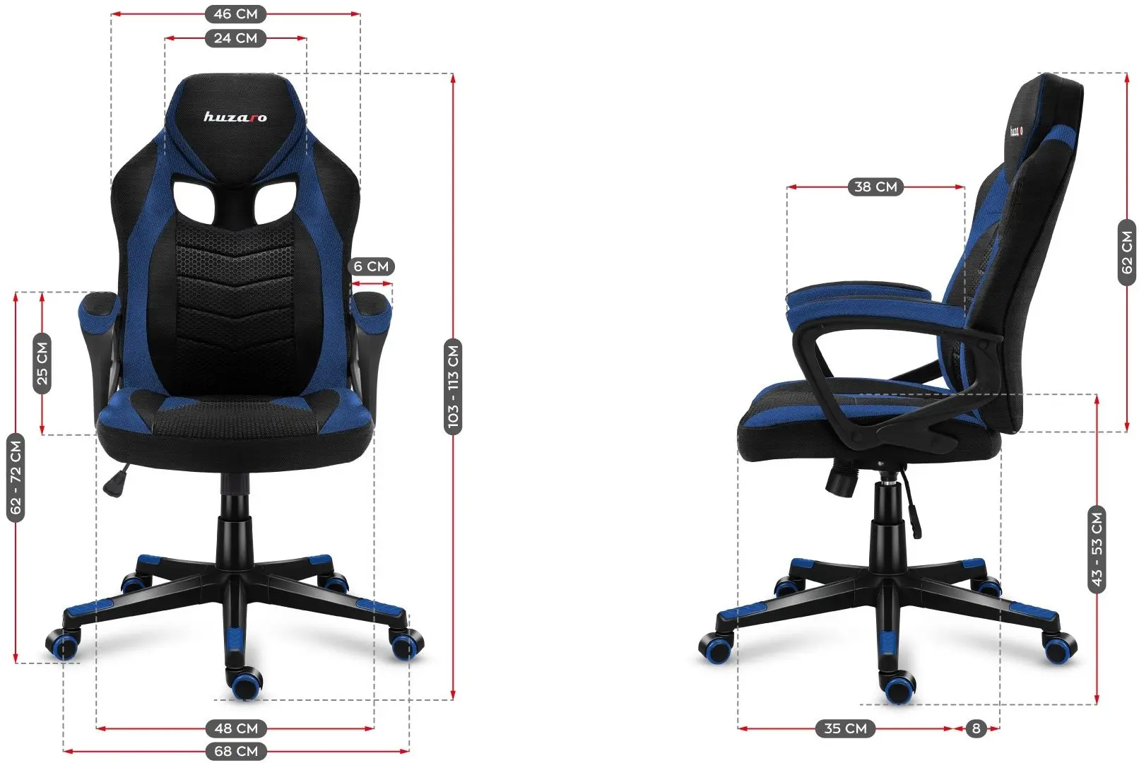 Игровое кресло Huzaro Force Mesh 2.5 (Black/Blue) - 5