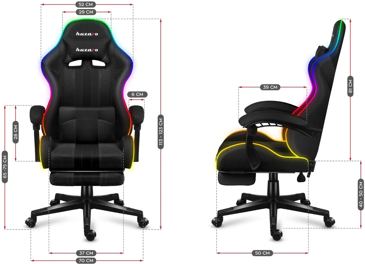 Fotoliu gaming Huzaro Force Mesh RGB 4.7 (Black)