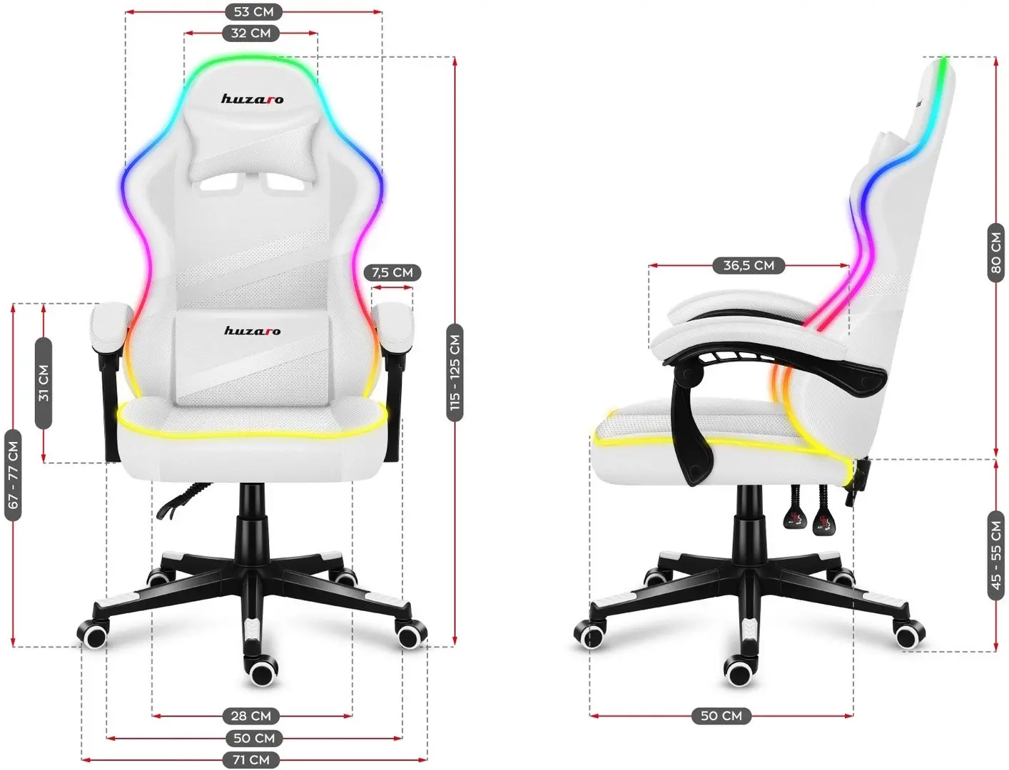 Fotoliu gaming Huzaro Force RGB 4.4 (White)