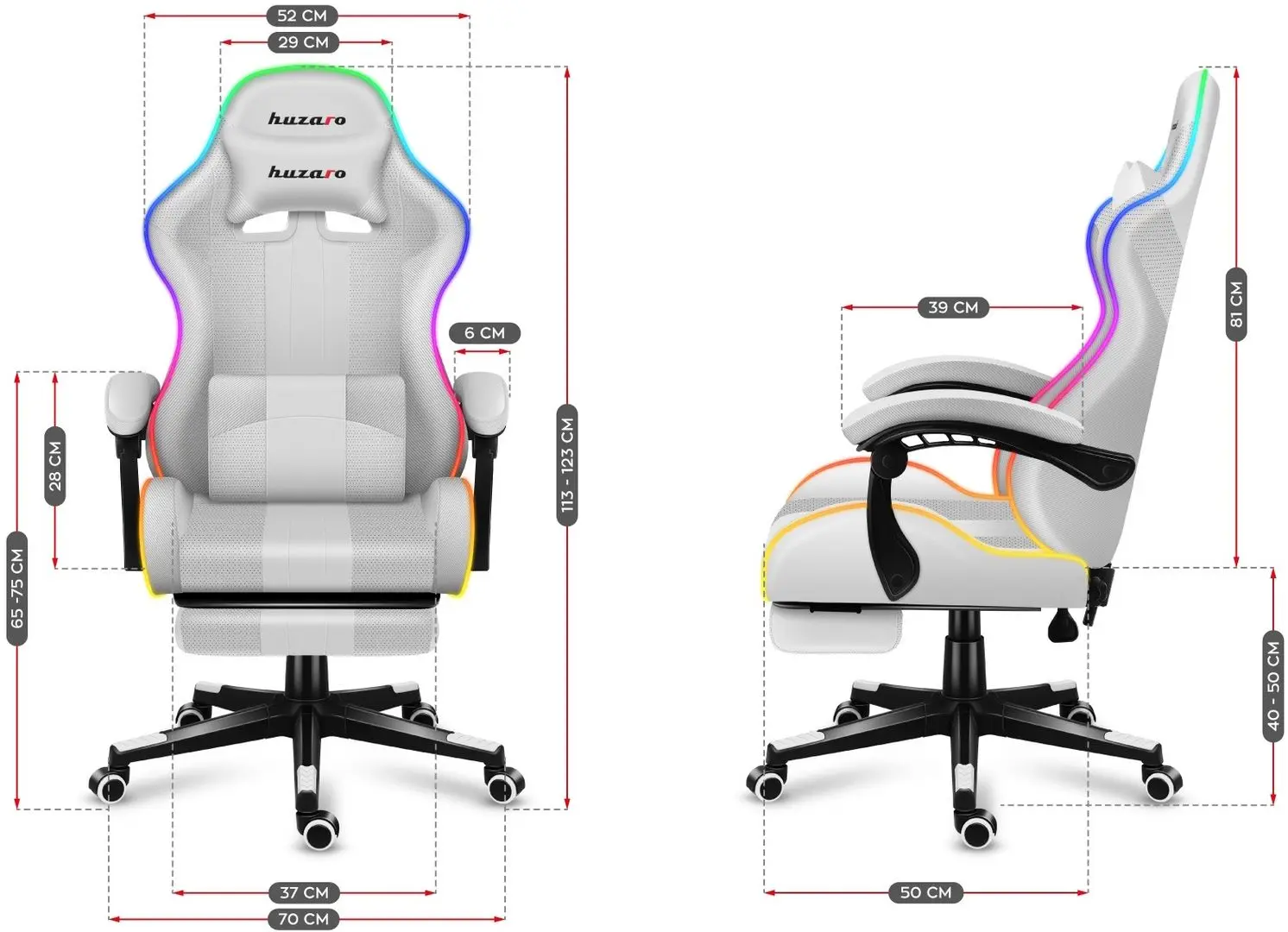 Fotoliu gaming Huzaro Force RGB 4.7 (White)