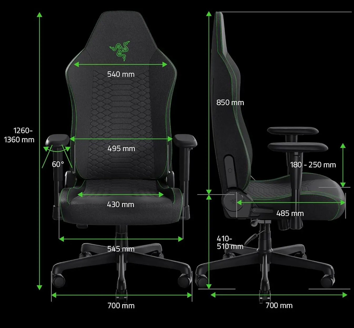 Fotoliu gaming Razer Iskur V2 X Fabric (Black/Green)