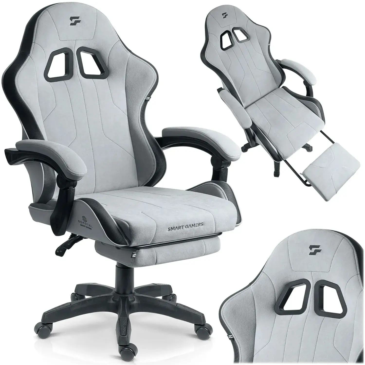 Fotoliu gaming Sofotel Lokar 242601 (Light Grey/Black) - 7
