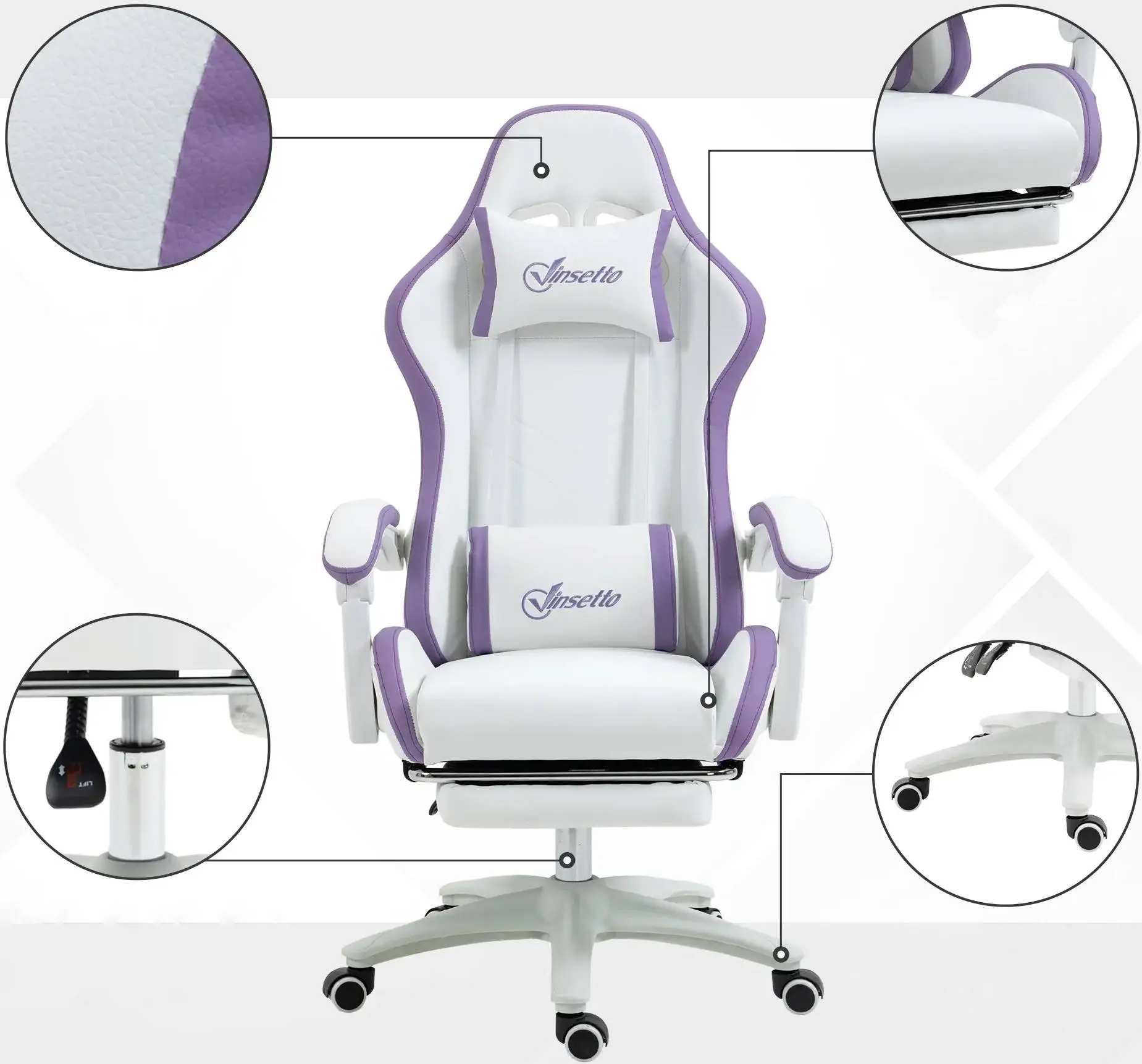 Fotoliu gaming Vinsetto 921-618V02WT (White/Purple) - 5