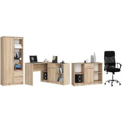 Комплект офисной мебели Akord R11 R80 1D2SZ Sonoma Oak + B-17 1SZ1D Sonoma Oak + B-17 Sonoma Oak + Chomik FOT5047 Black