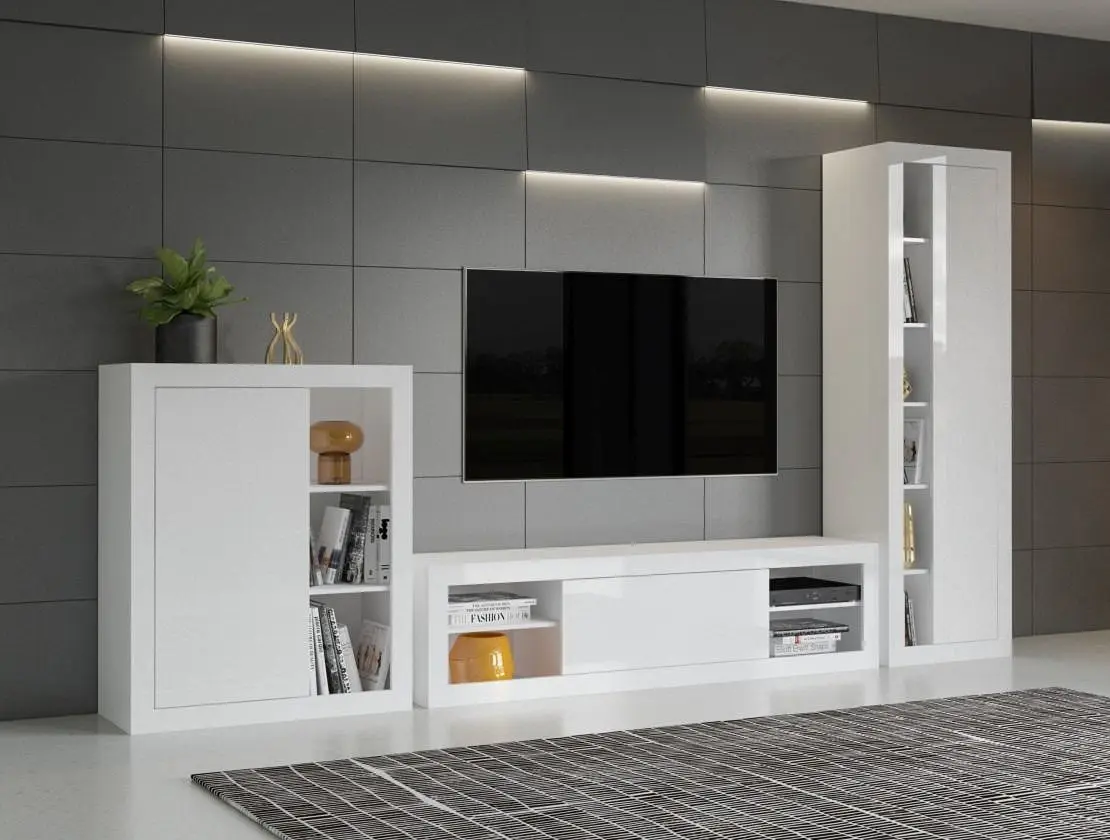 Книжный шкаф Helvetia Zena Nr.05 1D Left/Right (White/White Gloss) - 6