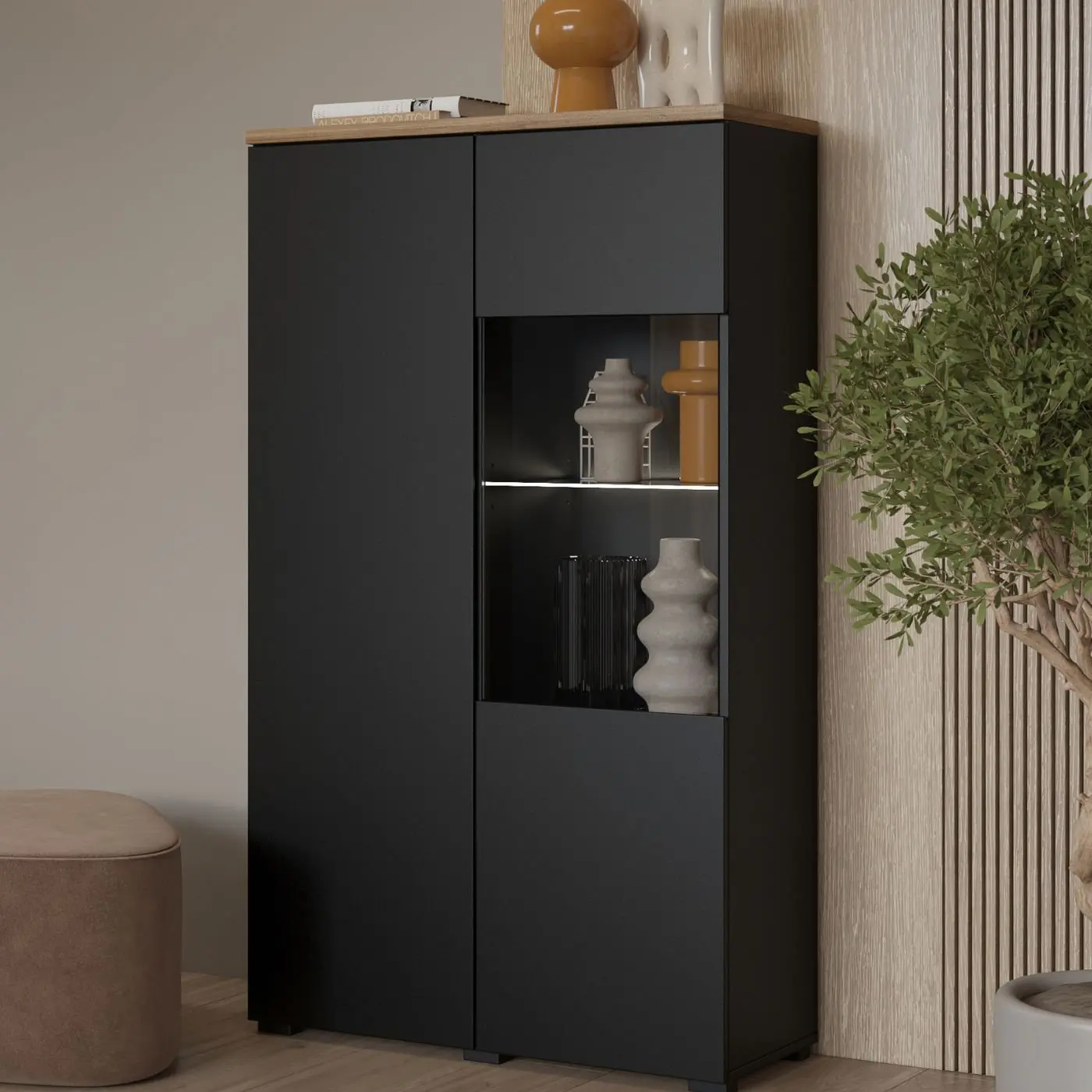 Dulap combinat Helvetia Modo 24W3OJ44 (Mauvella oak/Black onyks) - 6