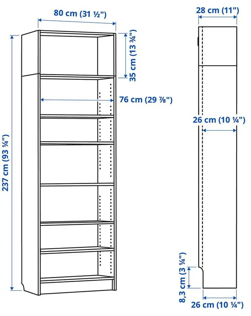 Etajera Ikea Billy 80x28x237 (Alb)