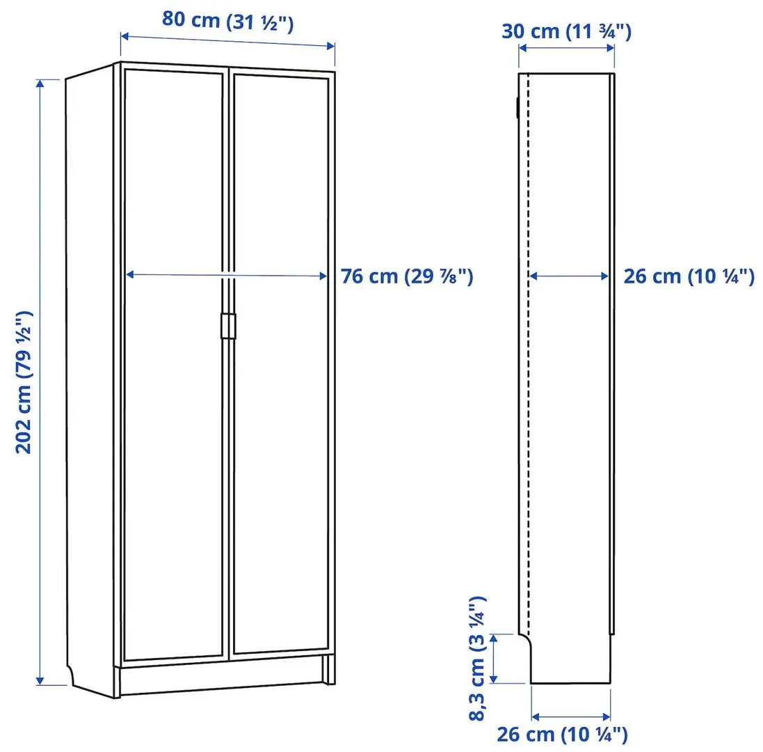 Dulap Ikea Billy/Hogbo cu uși sticla 80x30x202 (Alb)