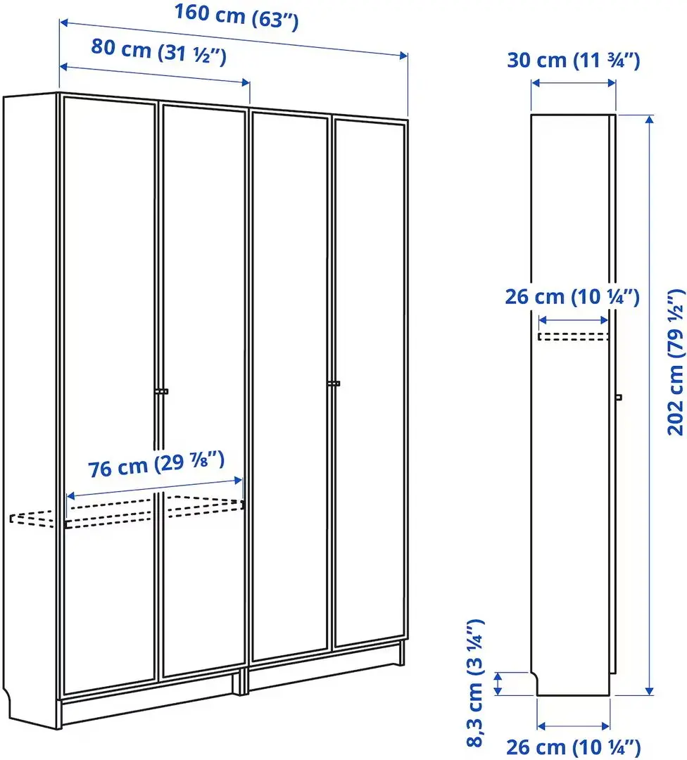 Bibliotecă Ikea Billy/Hogbo usi sticla 160x30x202 (Negru Aspect Stejar)