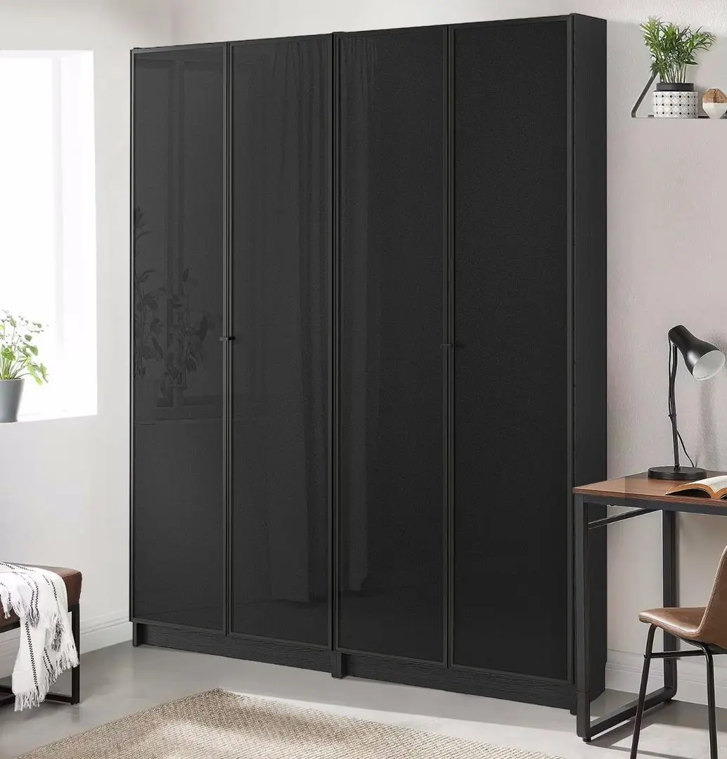 Bibliotecă Ikea Billy/Hogbo usi sticla 160x30x202 (Negru Aspect Stejar)