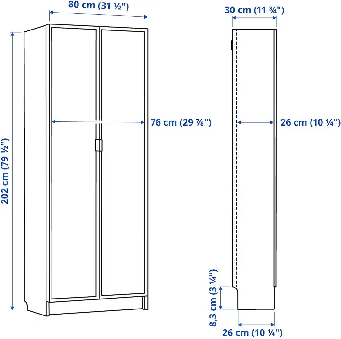 Bibliotecă Ikea Billy/Hogbo usi sticla 80x30x202 (Negru Aspect Stejar)