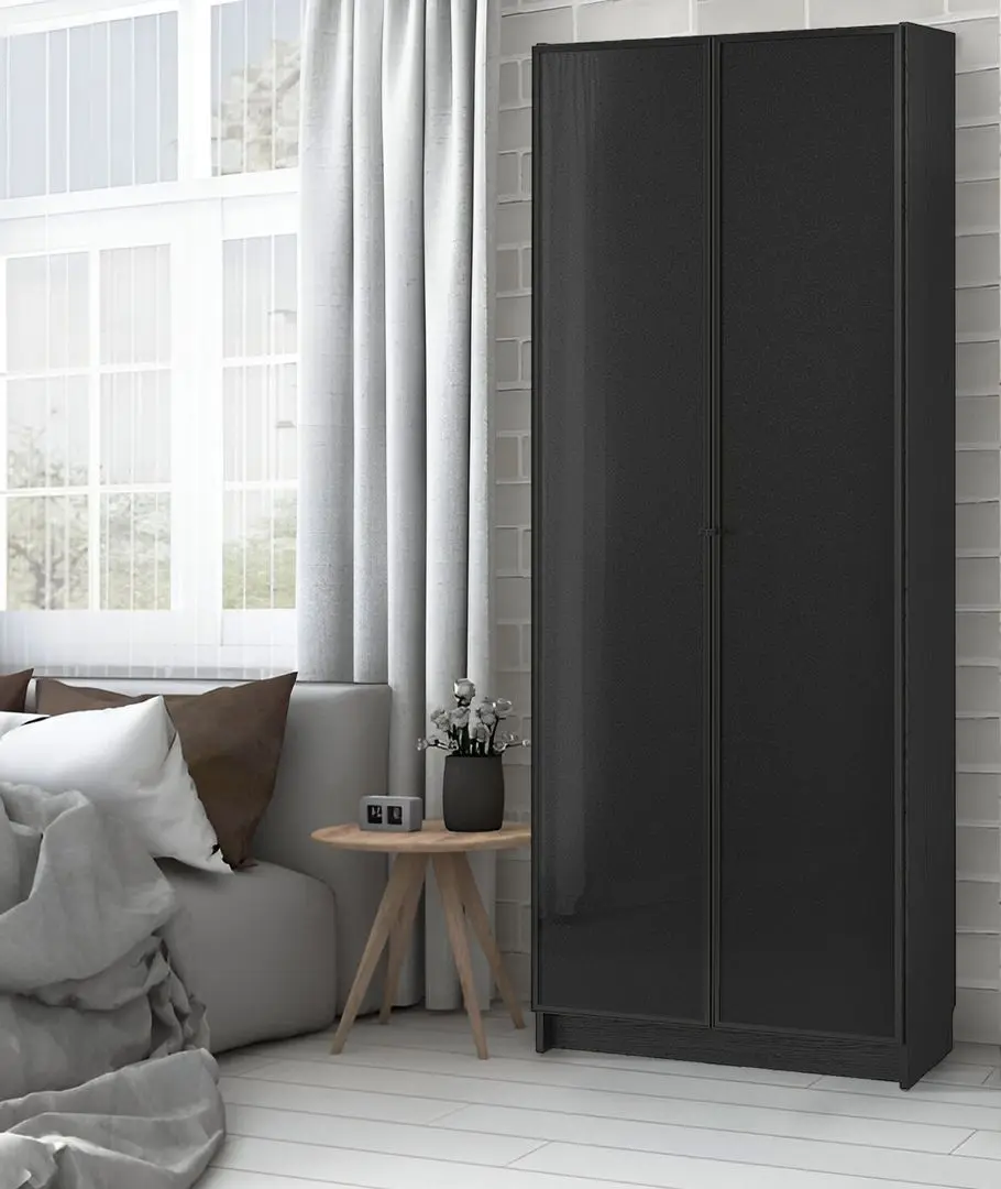 Bibliotecă Ikea Billy/Hogbo usi sticla 80x30x202 (Negru Aspect Stejar)