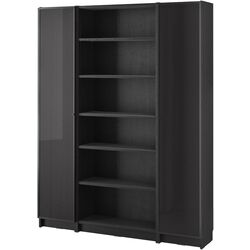 Bibliotecă Ikea Billy/Hogbo usi sticla/rafturi deschise 160x30x202 (Negru Aspect Stejar) Thumb