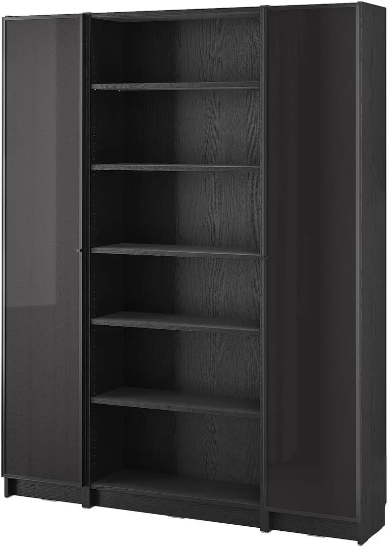Bibliotecă Ikea Billy/Hogbo usi sticla/rafturi deschise 160x30x202 (Negru Aspect Stejar)