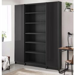 Bibliotecă Ikea Billy/Hogbo usi sticla/rafturi deschise 160x30x202 (Negru Aspect Stejar)