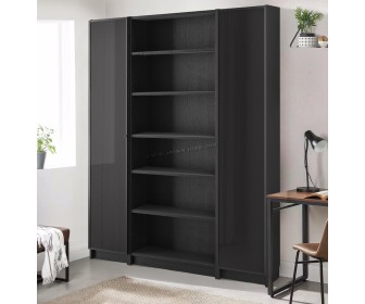 Книжный шкаф Ikea Billy/Hogbo стеклянные дверцы/открытые полки 160x30x202 (Имитация Чёрного Дуба)