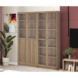 Книжный шкаф Ikea Billy/Oxberg 2 филенчатые дверцы/2 стеклянные дверцы 160x30x202 (Имитация Дуба)