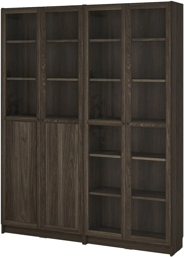 Bibliotecă Ikea Billy/Oxberg 2 usi panou-sticla/2 usi sticla 160x30x202 (Maro inchis Aspect Stejar)