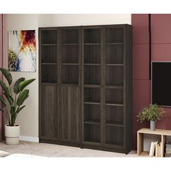 Книжный шкаф Ikea Billy/Oxberg 2 филенчатые дверцы/2 стеклянные дверцы 160x30x202 (Имитация Тёмно-коричневого Дуба)