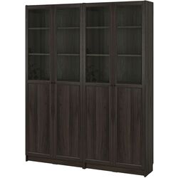 Bibliotecă Ikea Billy/Oxberg 4 usi panou-sticla 160x30x202 (Maro inchis Aspect Stejar) Thumb