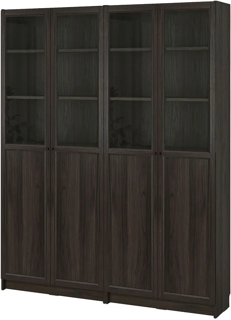 Bibliotecă Ikea Billy/Oxberg 4 usi panou-sticla 160x30x202 (Maro inchis Aspect Stejar)