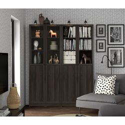 Bibliotecă Ikea Billy/Oxberg 4 usi panou-sticla 160x30x202 (Maro inchis Aspect Stejar)