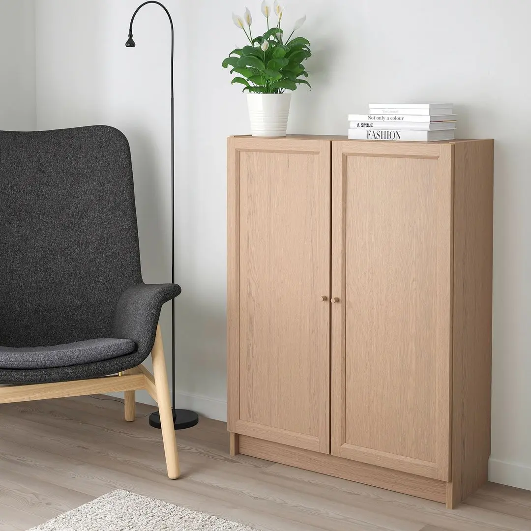 Шкафчик Ikea Billy/Oxberg дверцы 80x30x106 (Дубовый Шпон/Белый) - 4